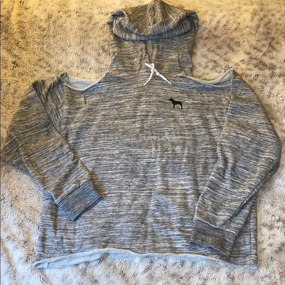 PINK cold shoulder crop hoodie